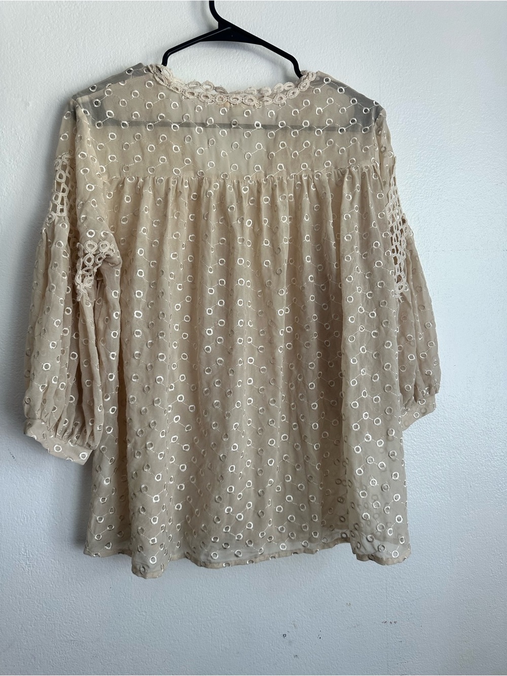 hazel Cream Eyelet Crochet Peasant Blouse - Picture 4 of 6